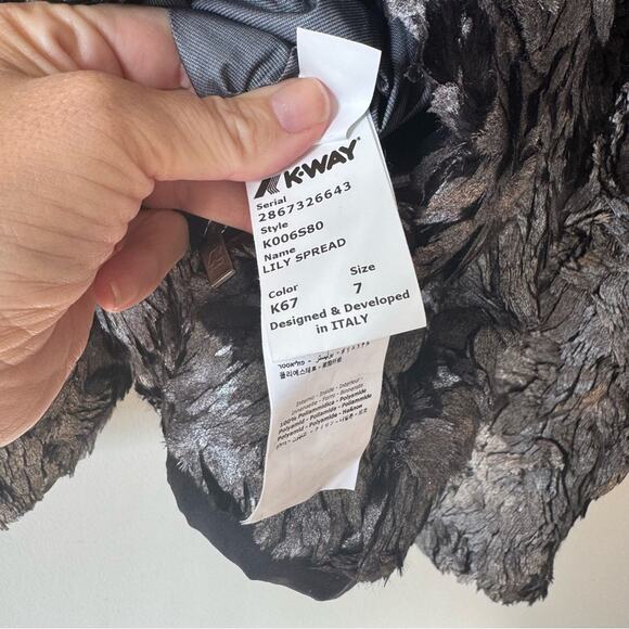 NWOT K-Way Lily Silver Metallic Faux Fur Thermal Zip up Jacket 7 / M Rare! - Picture 9 of 9